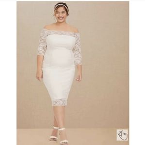 Torrid off shoulder ivory wedding dress